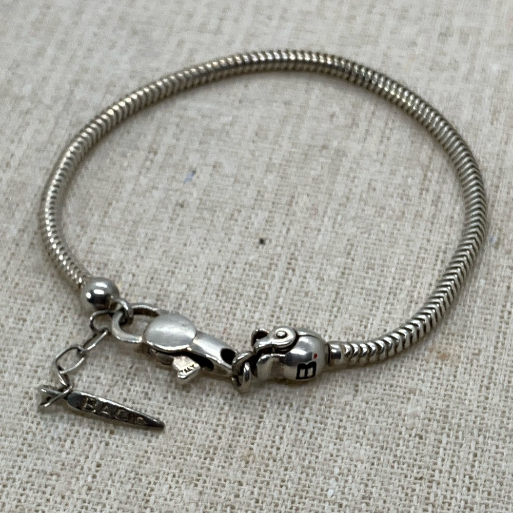 Amore & Baci 925 Sterling Silver Snake Chain Charm Bracelet w Extended Lobster
